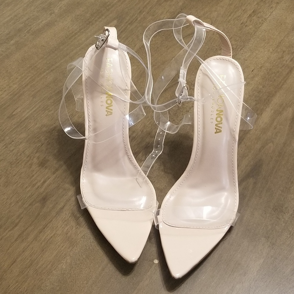 Cross Clear Nude Strappy Pointy toe heels